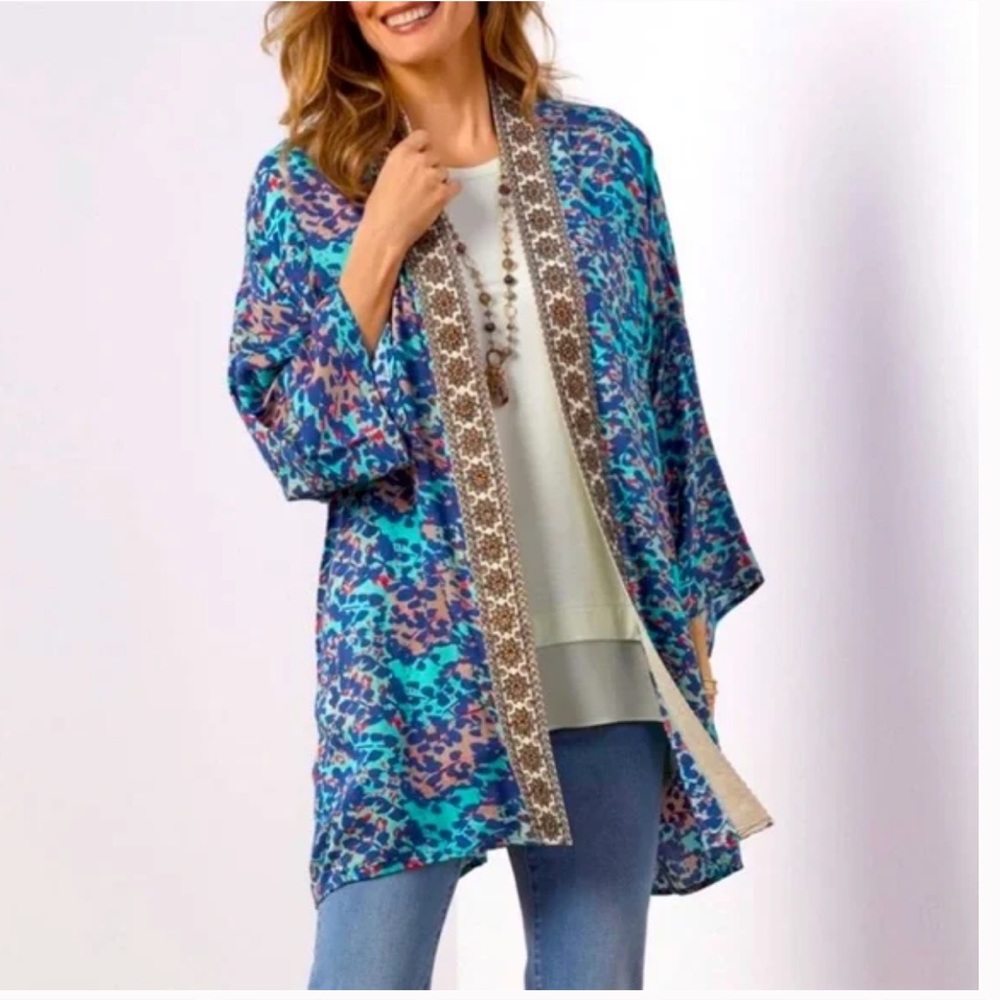 NEW Soft Surroundings Levanta Aqua abstract polka topper